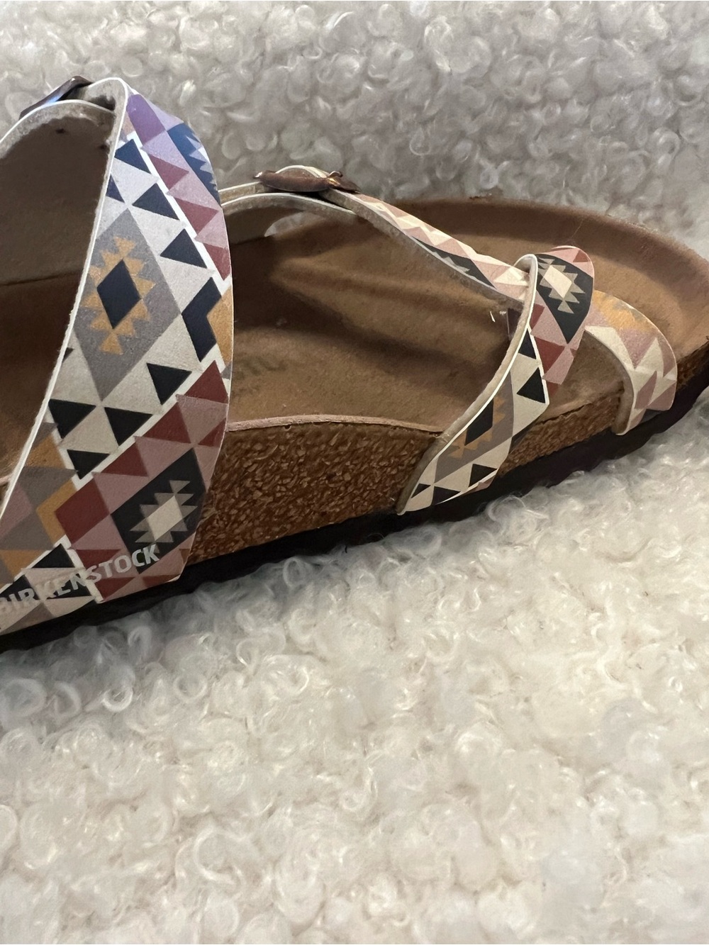 Birkenstock Mayari Sandals in Pink, Tan, Cream & Gray Geometric Print - Picture 6 of 15